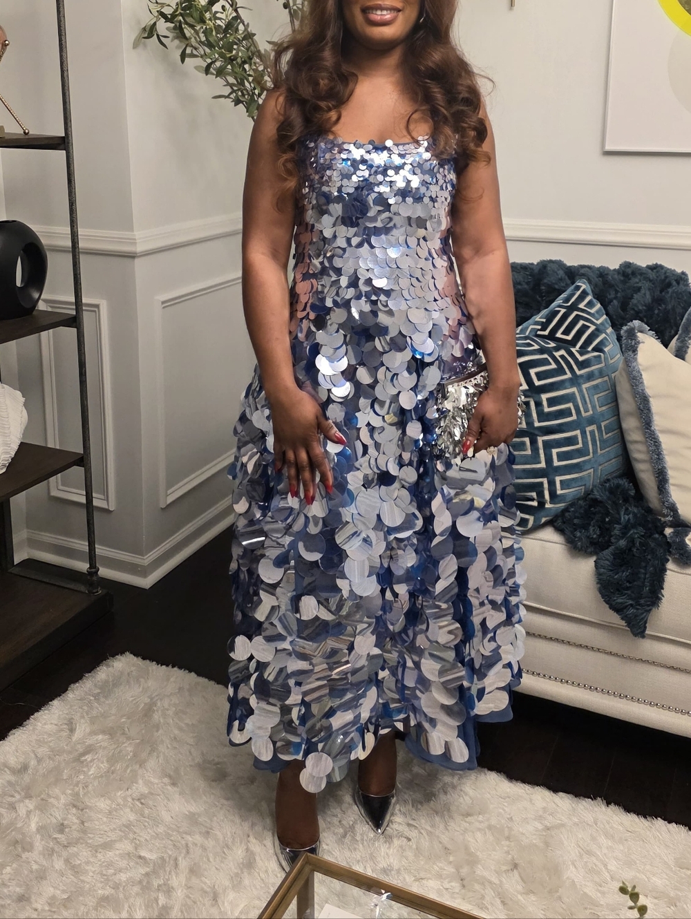 Stunning Silver Sequin Maxi Dress